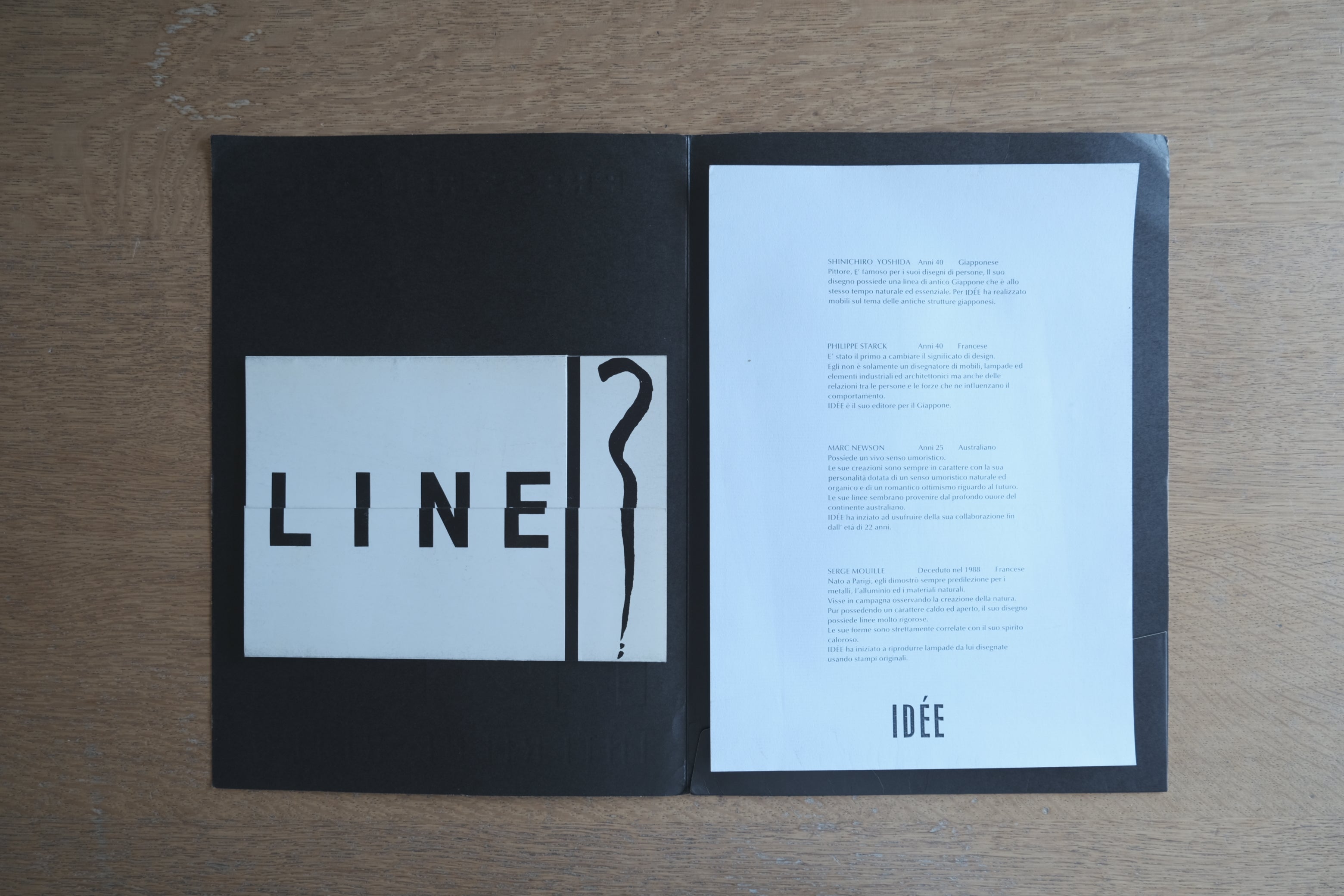 IDÉE プレスリリース 1989年 | Marc Newson / Philippe Starck / Serge Mouille / Shinichiro Yoshida