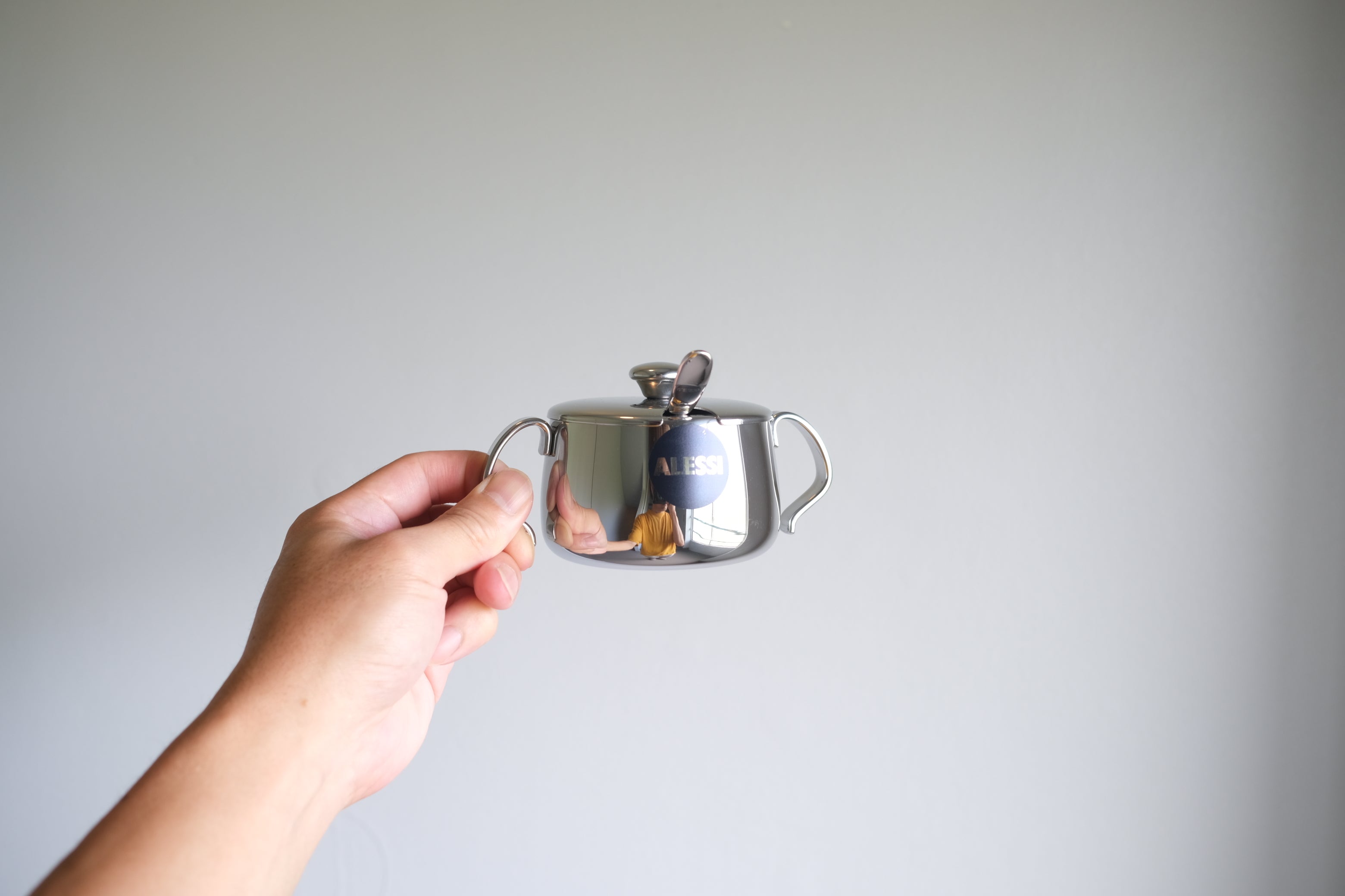 【未使用品】アレッシィ シュガーポット 18-10 ステンレス製 スプーン付|ALESSI SUGAR BOWL 200ml