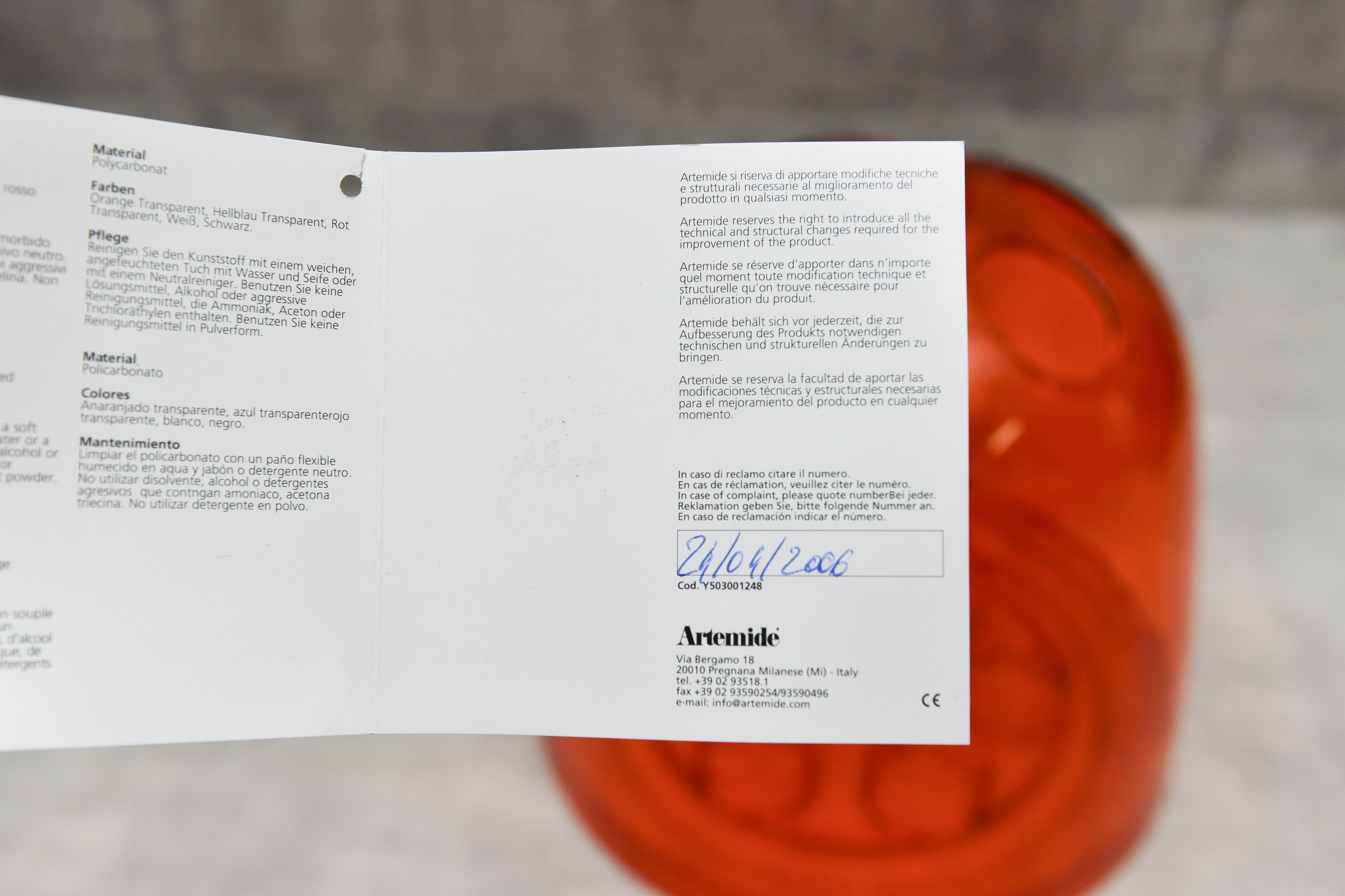 【未使用品】Artemide アルテミデ DEDALO デダロ 傘立て アンブレラスタンド オレンジ スペースエイジ