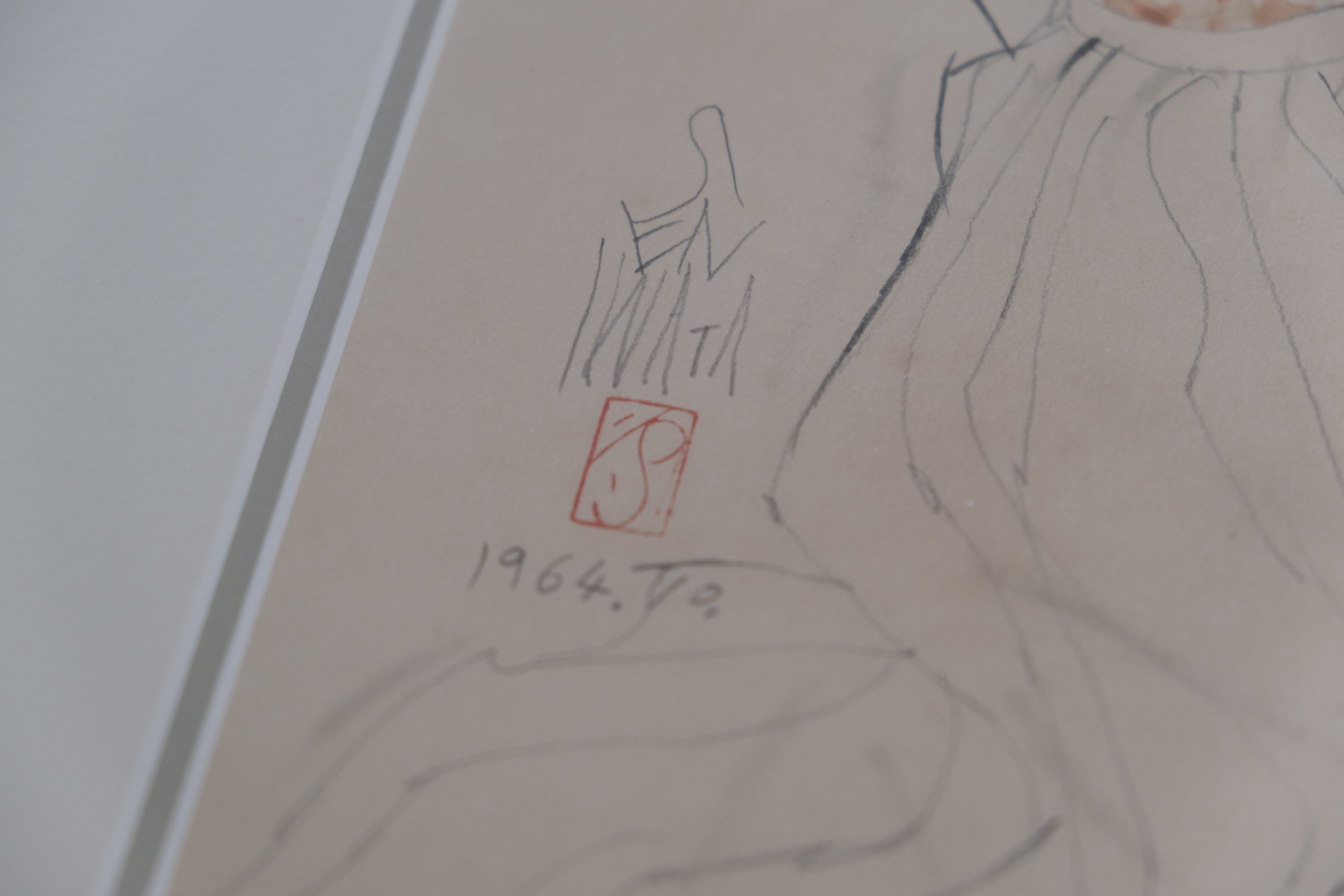 岩田専太郎 額装デッサン 1964年 人物画 肉筆作品 額装品