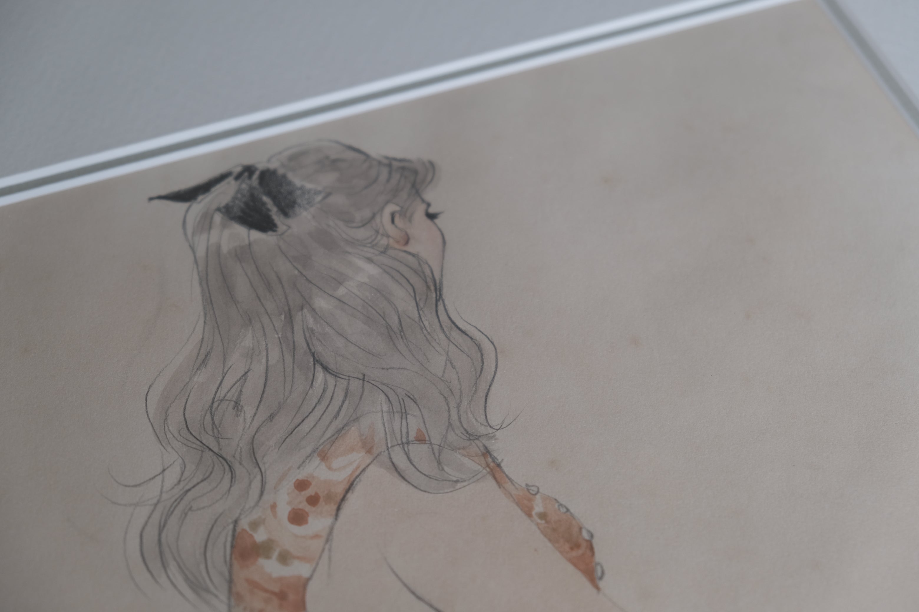 岩田専太郎 額装デッサン 1964年 人物画 肉筆作品 額装品