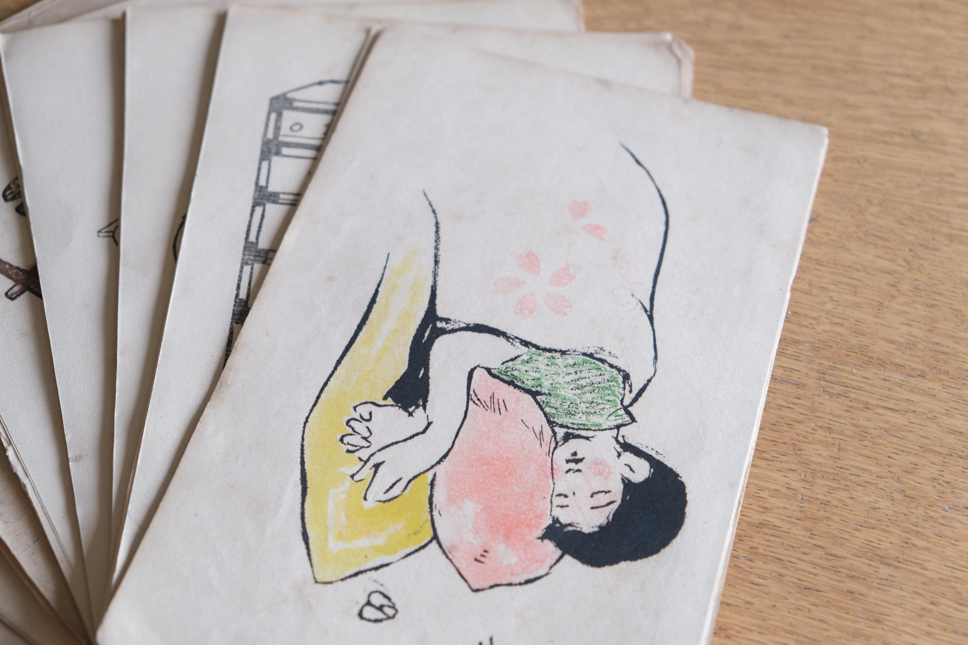 竹久夢二 挿絵スケッチ集 ［書込み数枚あり、彩色数枚あり］９７枚 木版