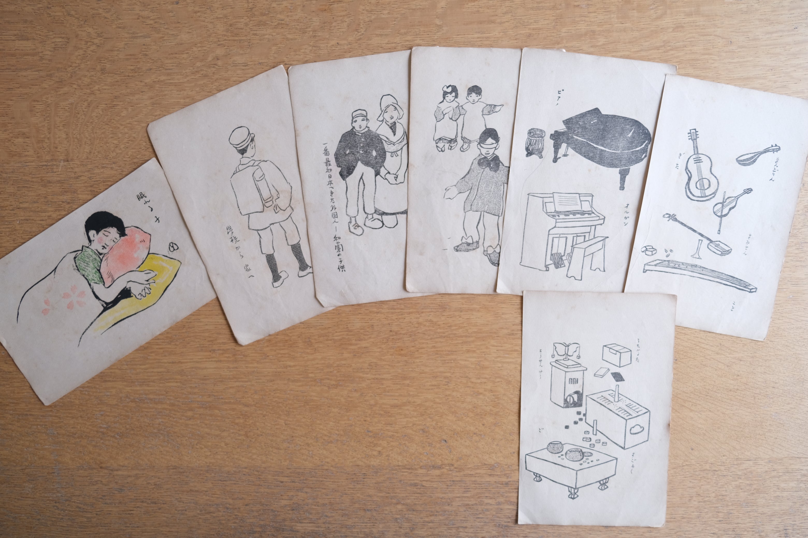 竹久夢二 挿絵スケッチ集 ［書込み数枚あり、彩色数枚あり］９７枚 木版
