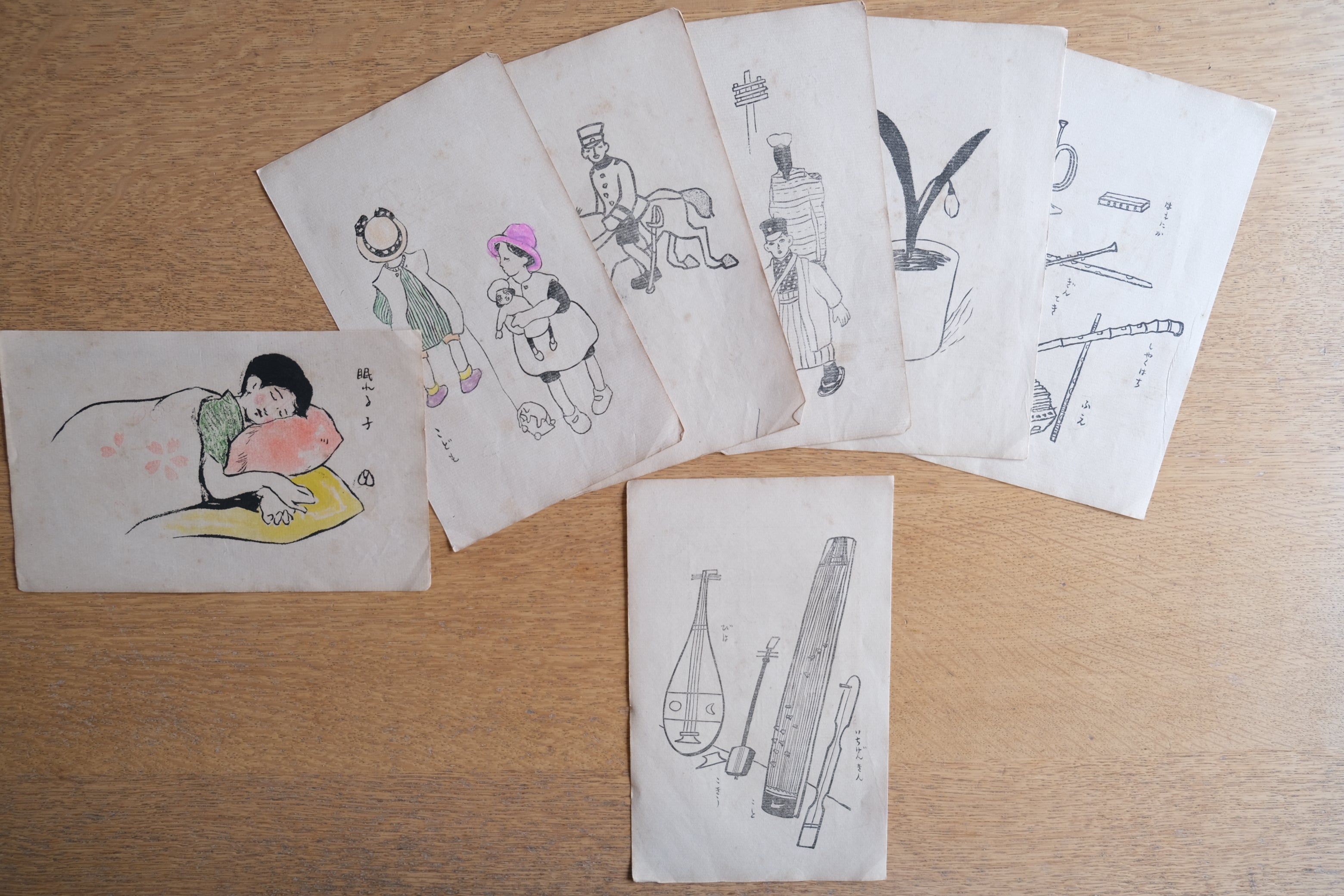 竹久夢二 挿絵スケッチ集 ［書込み数枚あり、彩色数枚あり］９７枚 木版