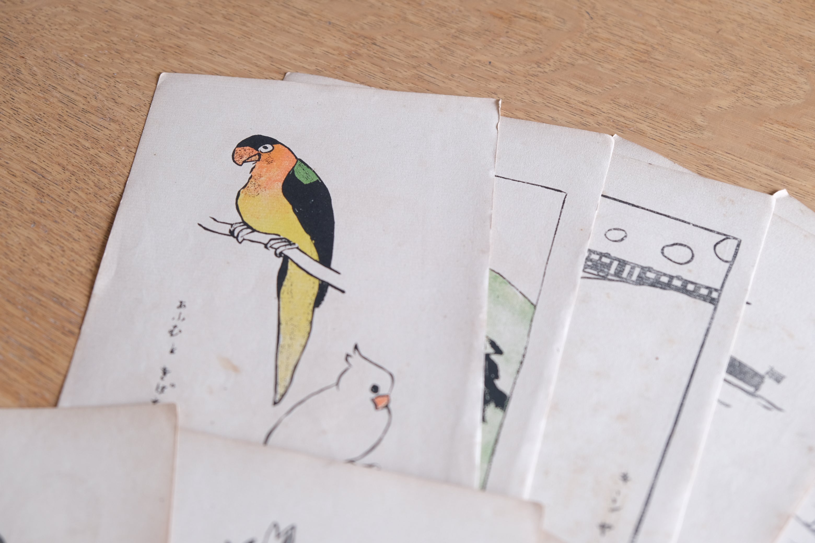 竹久夢二 挿絵スケッチ集 ［書込み数枚あり、彩色数枚あり］９７枚 木版